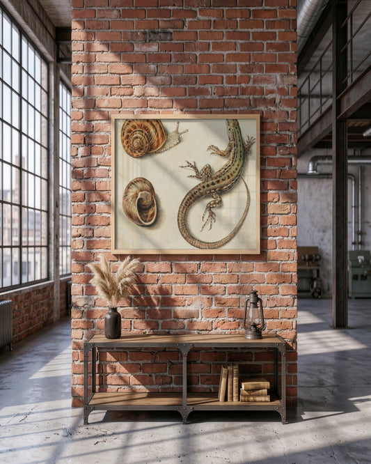 Giovanna Garzoni - Snails and a Lizard - framed print in a styled room