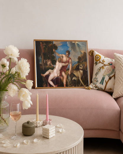 Titian - Venus and Adonis - framed print in a styled room