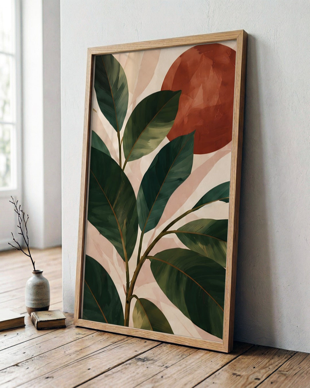 Hilary Ward - Terracotta Sun - framed print in a styled room