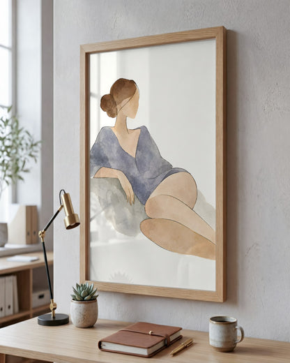 Cengiz Curtis - Serene Reclining Woman in Watercolour - framed print in a styled room