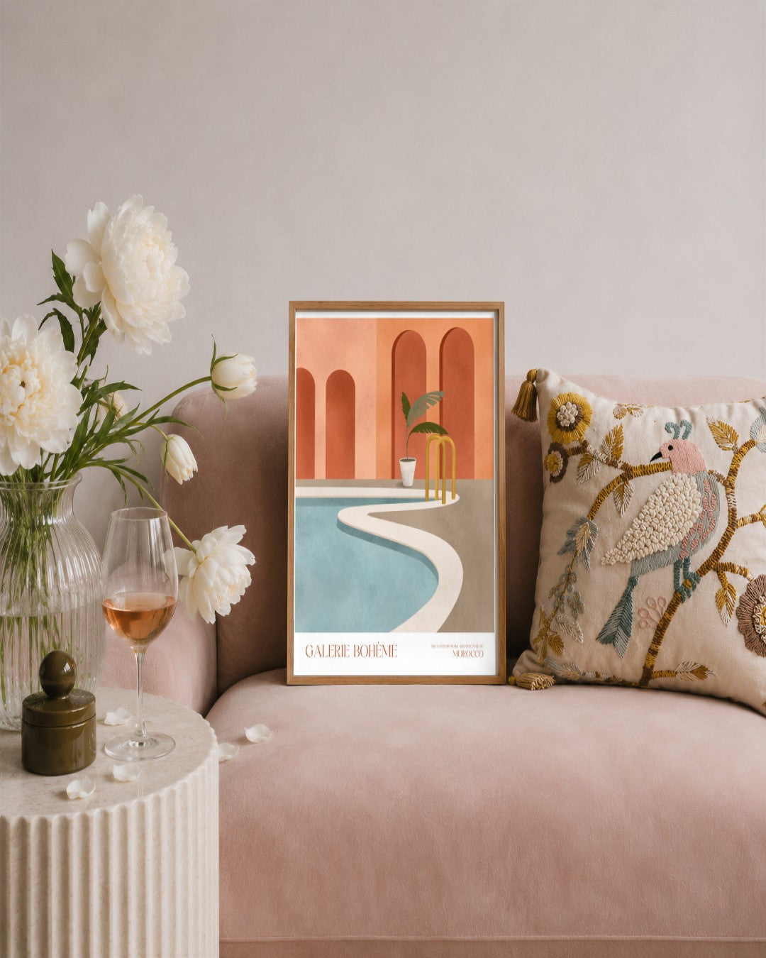 SENT Studio - Poolside Arches - framed print in a styled room