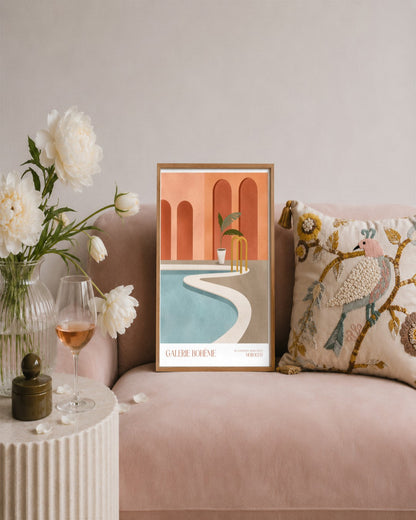 SENT Studio - Poolside Arches - framed print in a styled room