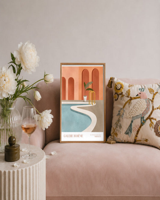 SENT Studio - Poolside Arches - framed print in a styled room