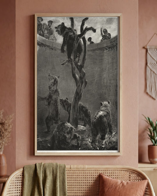 Adolph von Menzel - The Bear Pit - framed print in a styled room