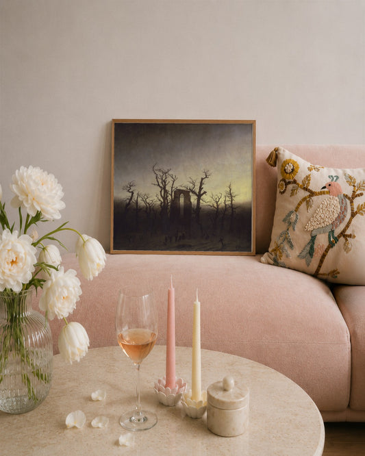 Caspar David Friedrich - Abbey Among Bare Trees - framed print in a styled room