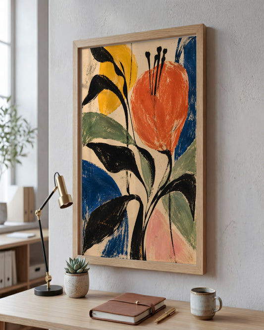 Faris Mcgee - A Vertical Abstract Expressionist Painting Illus - framed print in a styled room