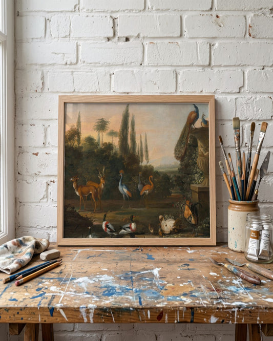 Abraham Jansz. Begeyn - Peacock Park with Antelopes - framed print in a styled room