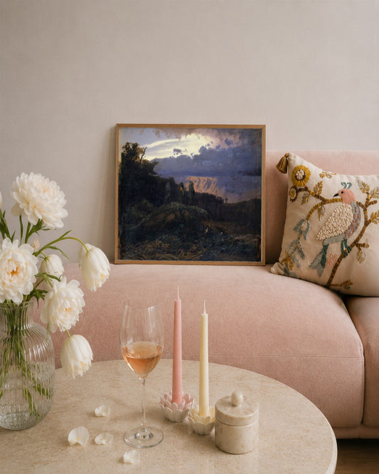 Arnold BÃ¶cklin - Stormy Evening Landscape - framed print in a styled room