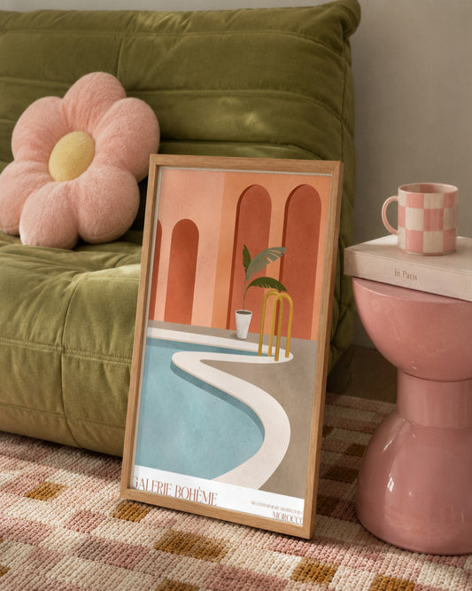 Galerie Bohème - Poolside Arches - framed print in a styled room