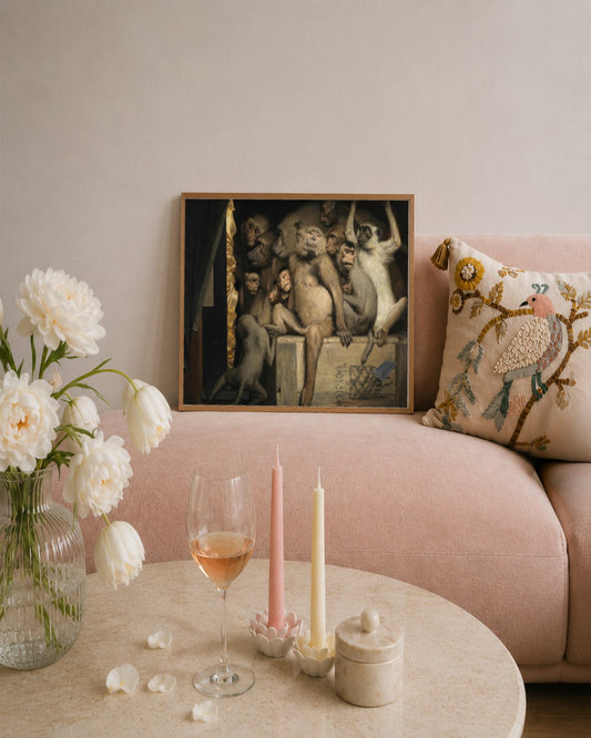 Gabriel von Max - Monkeys in a Crate - framed print in a styled room