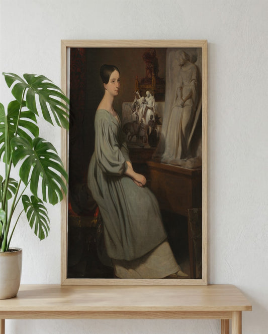 Ary Scheffer - Lady at the Sculpture - framed print in a styled room