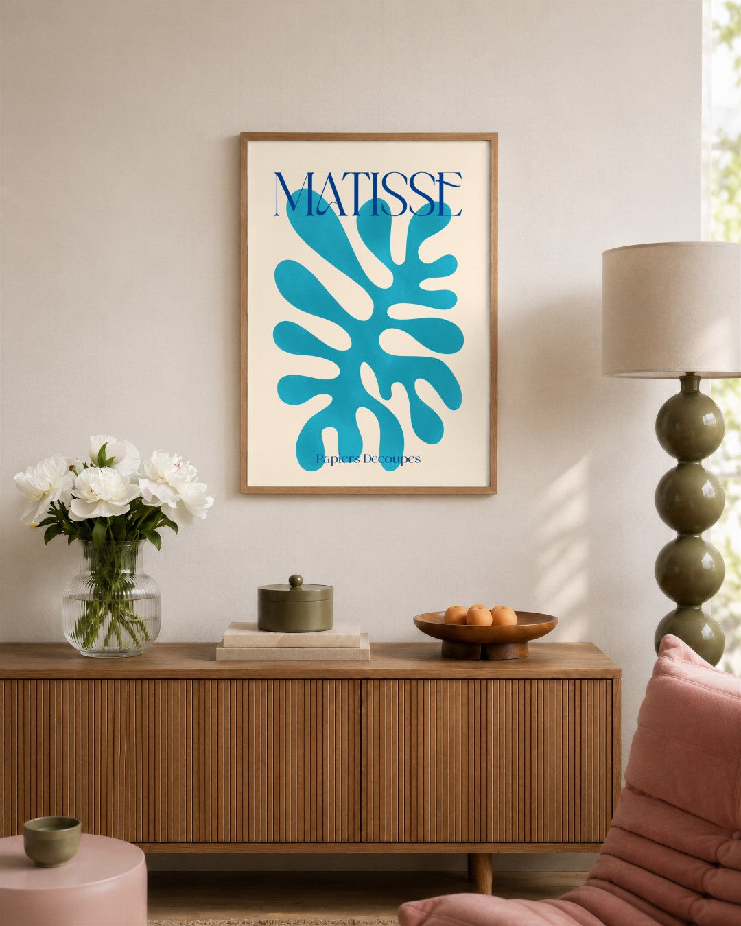 SENT Studio - Turquoise Algae Cut-out - framed print in a styled room