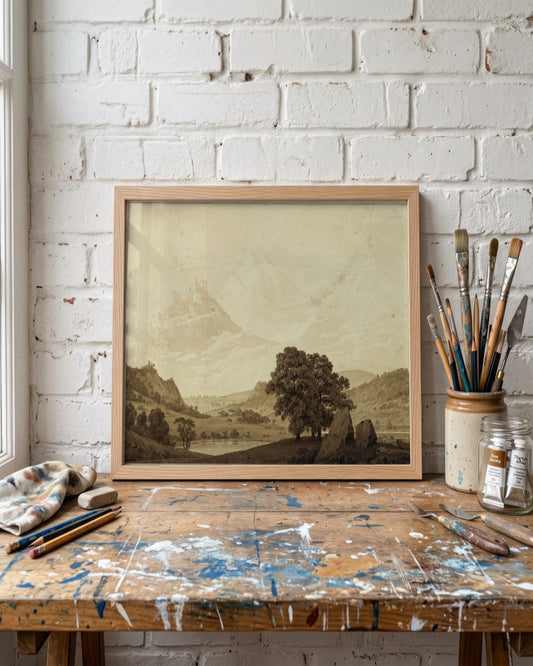 Caspar David Friedrich - Sepia Valley - framed print in a styled room