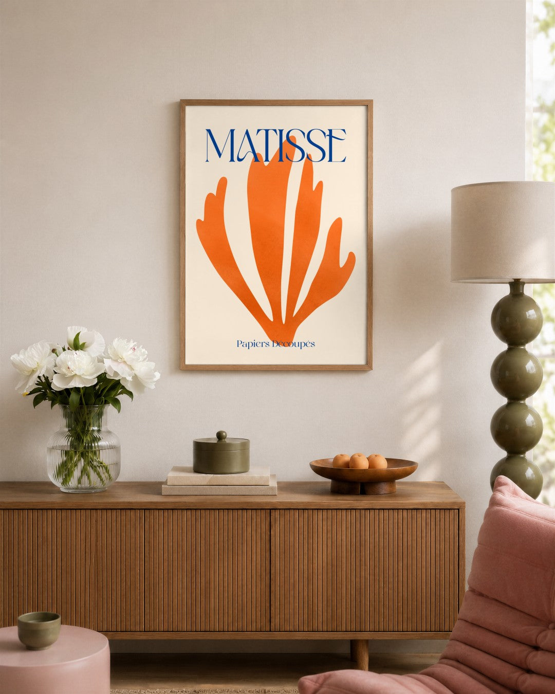 SENT Studio - Orange Coral Cut-out - framed print in a styled room