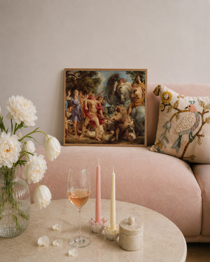Peter Paul Rubens - The Lion Hunt - framed print in a styled room