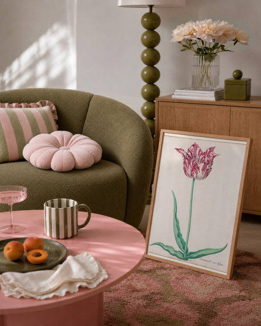 Pieter Holsteyn II - Study of a Tulip (Gemarmerde van Jasper) - framed print in a styled room
