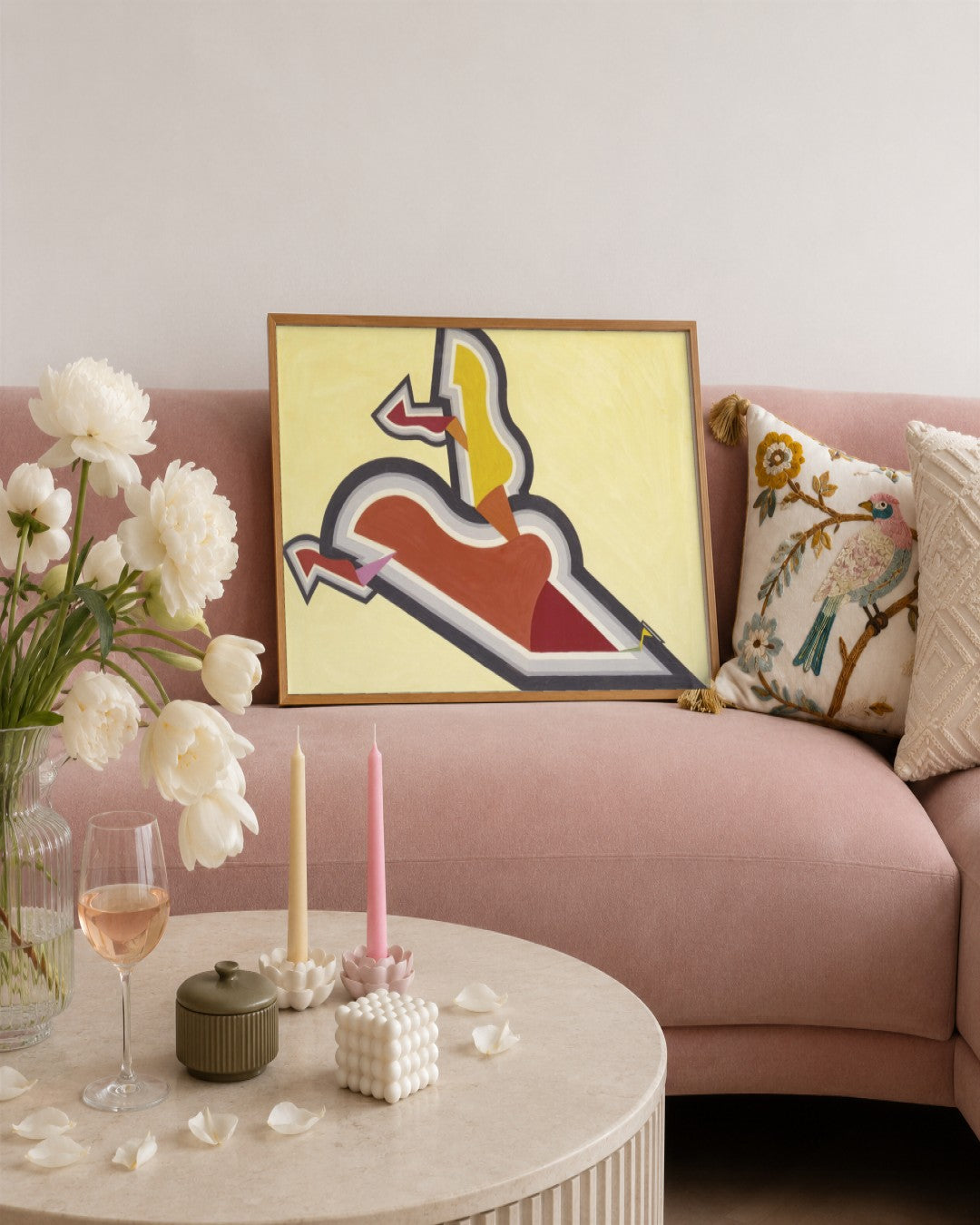 Joseph Schillinger - Study in Rhythm: Red and Gold - framed print in a styled room