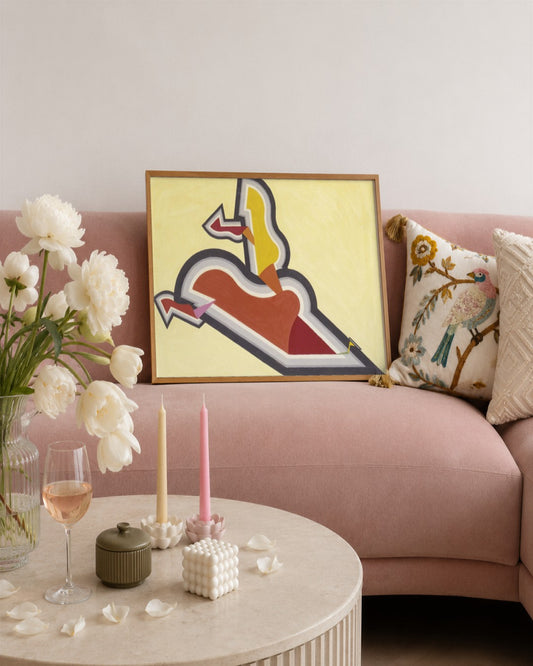 Joseph Schillinger - Study in Rhythm: Red and Gold - framed print in a styled room