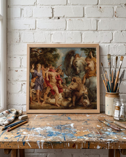 Peter Paul Rubens - The Lion Hunt - framed print in a styled room