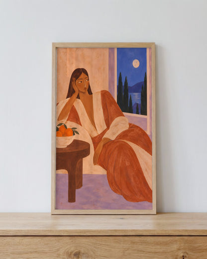 Alice Fray - Moonlit Recline - framed print in a styled room