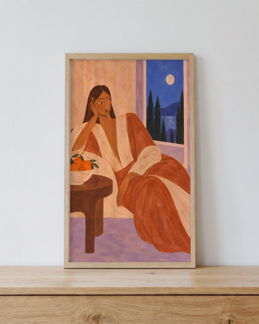 Alice Fray - Moonlit Recline - framed print in a styled room