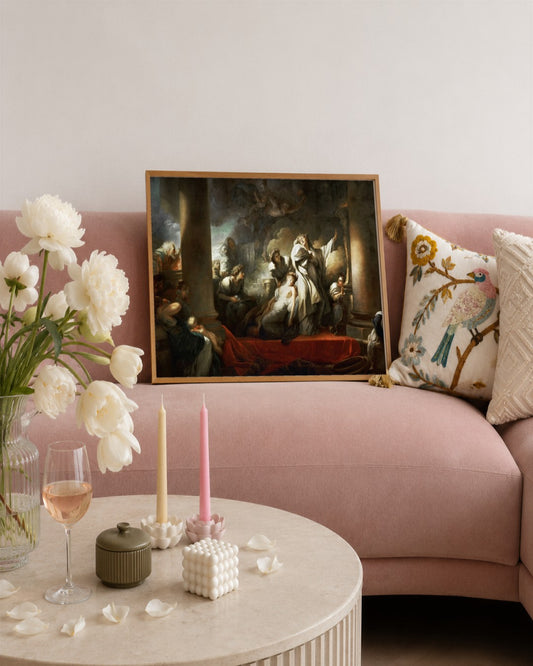 Jean-HonorÃ© Fragonard - Coresus and Callirhoe - framed print in a styled room