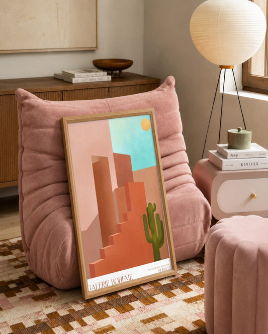 Galerie Bohème - Terracotta Stairway - framed print in a styled room