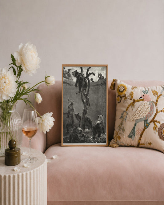 Adolph von Menzel - The Bear Pit - framed print in a styled room