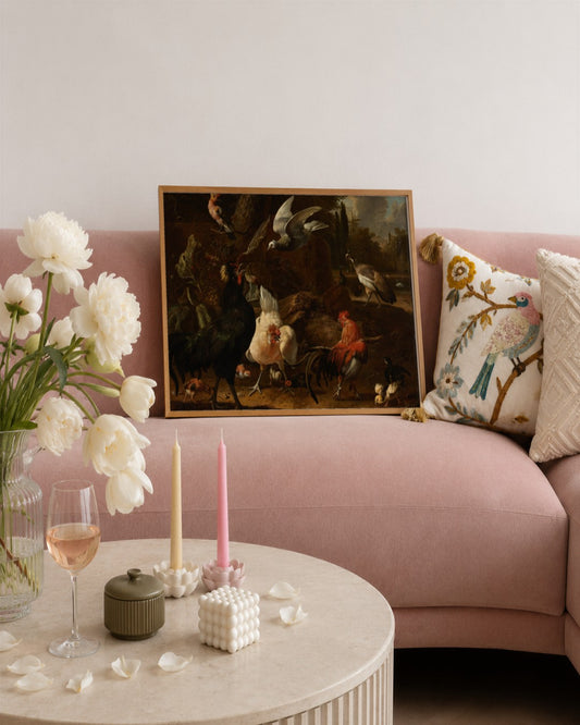 Melchior d'Hondecoeter - Farmyard Fowl - framed print in a styled room