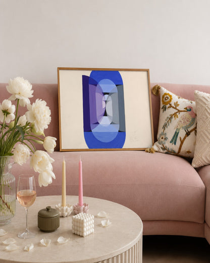 Joseph Schillinger - Blue Gray Violet Wheel (from series, the Mathematical Basis of the Arts) - framed print in a styled room