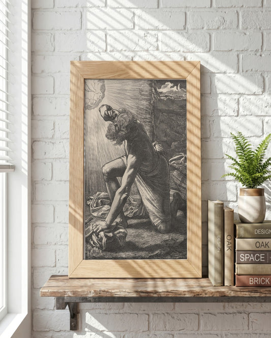 Frederick Sandys - Man Kneeling in Sunlight - framed print in a styled room
