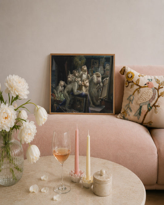 Gabriel von Max - Monkeys in the Studio - framed print in a styled room