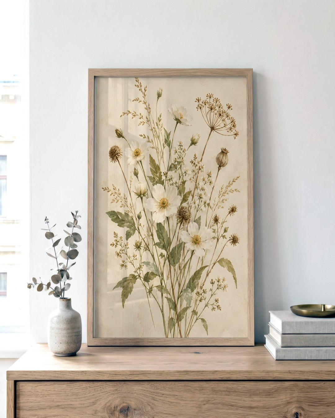 Hugo Morgan - Elegant Wildflower Watercolour Bouquet - framed print in a styled room