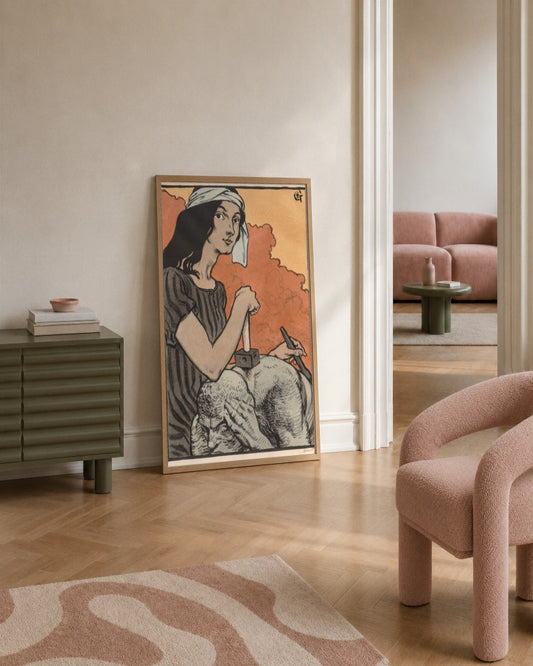 Eugène Grasset - Sculptress - framed print in a styled room