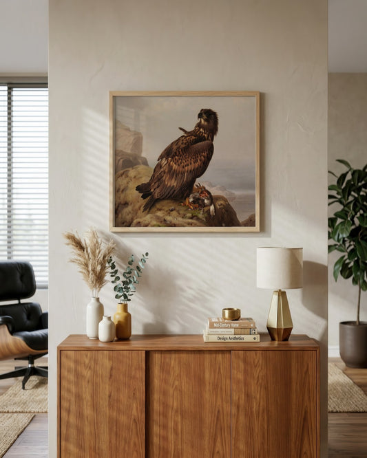 Ferdinand von Wright - Young Eagle on a Cliff - framed print in a styled room
