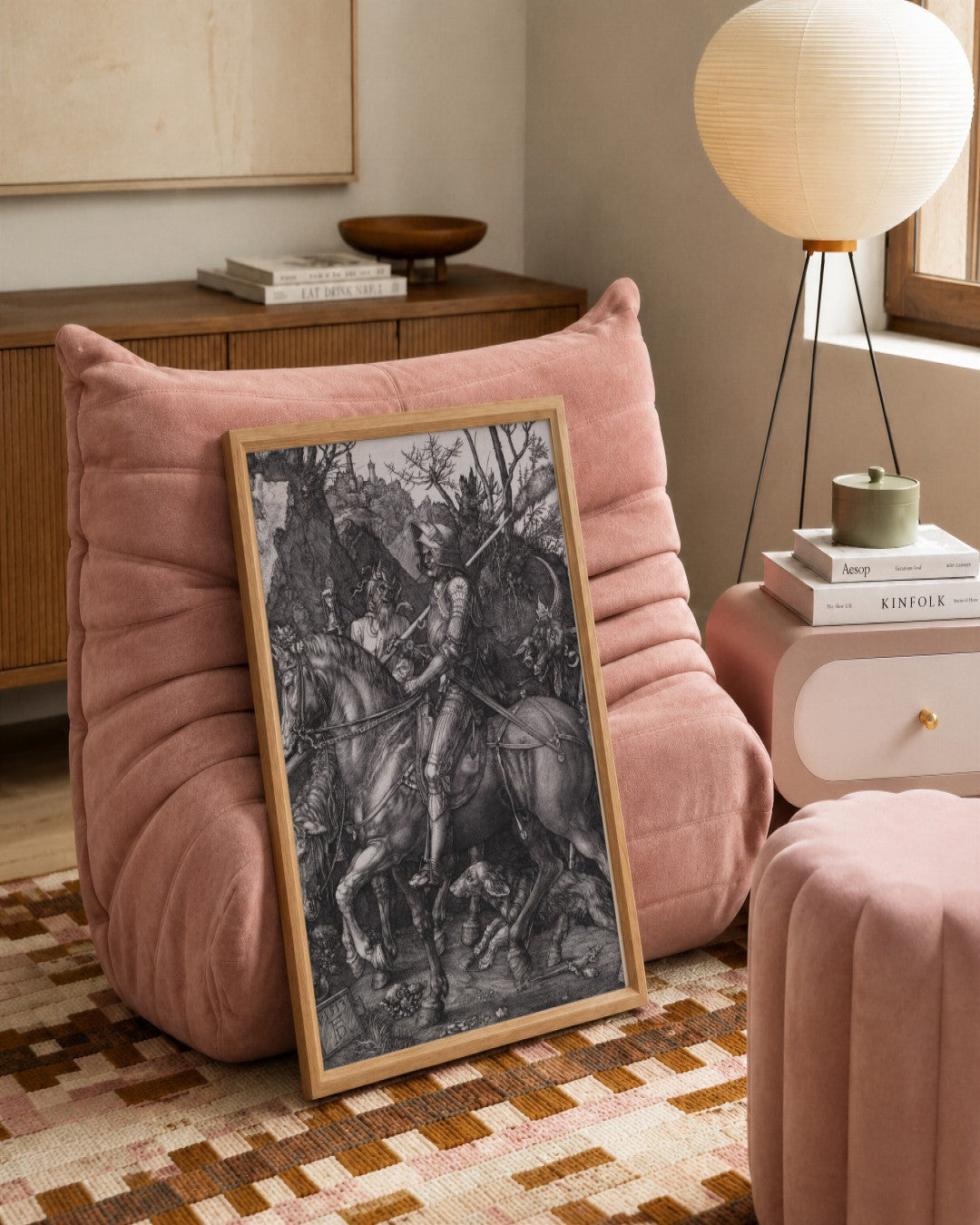 Albrecht Dürer - Knight, Death and the Devil - framed print in a styled room