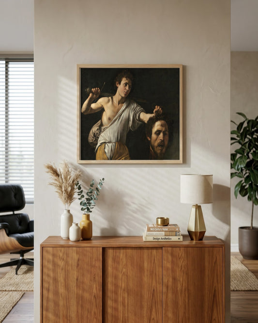 Renaissance Masters - David with the Head of Goliath - framed print in a styled room