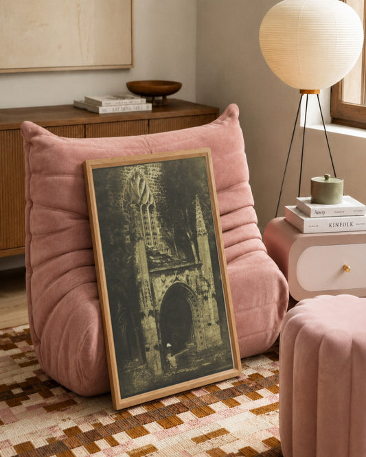 Louis-Rémy Robert - Fountain of Notre-Dame at Saint-Brieuc, Brittany - framed print in a styled room