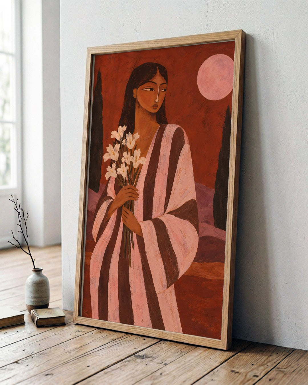 Alice Fray - Moonlit Bouquet - framed print in a styled room