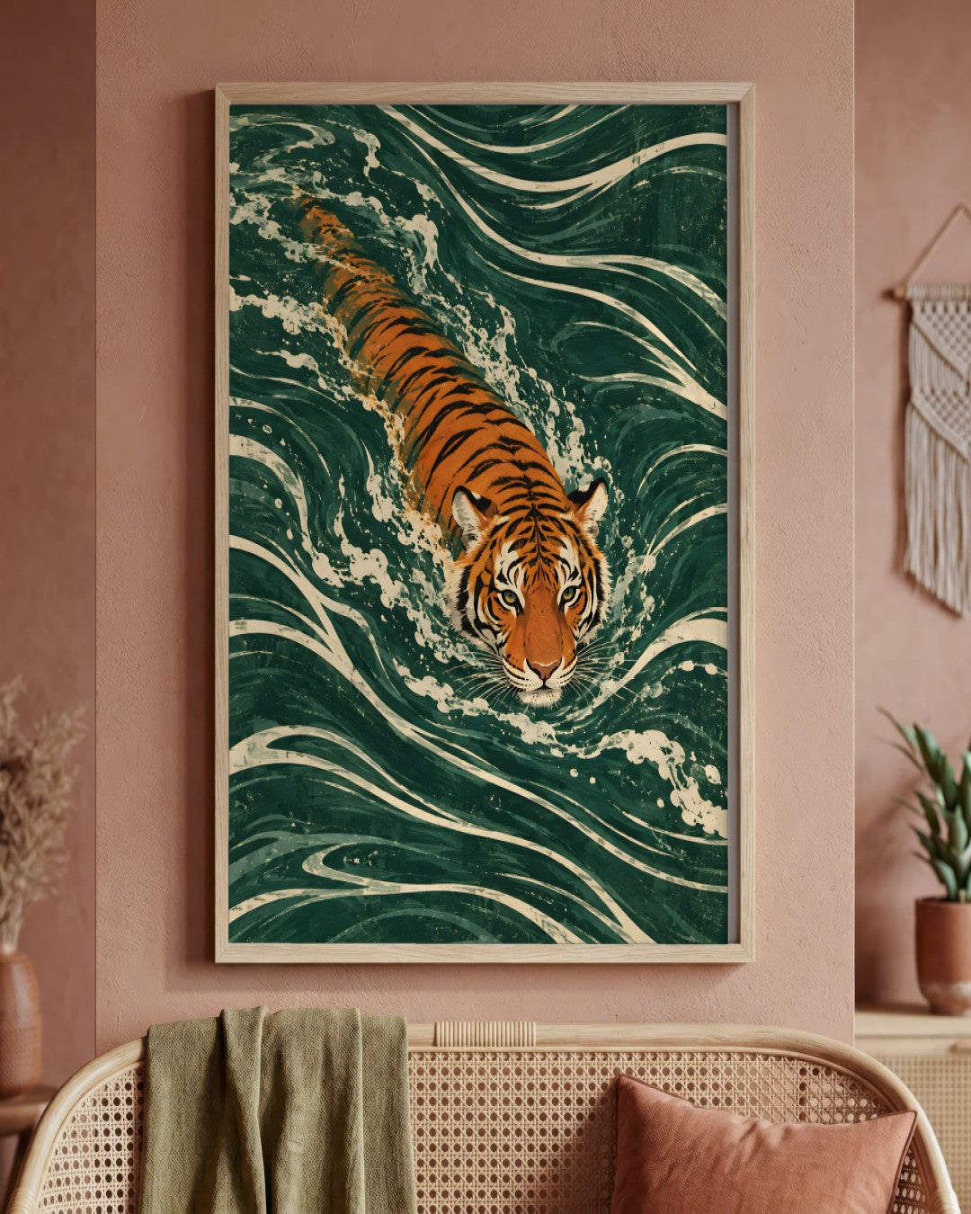 Gracie Cole - Tiger Tide - framed print in a styled room