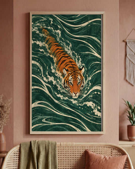 Gracie Cole - Tiger Tide - framed print in a styled room