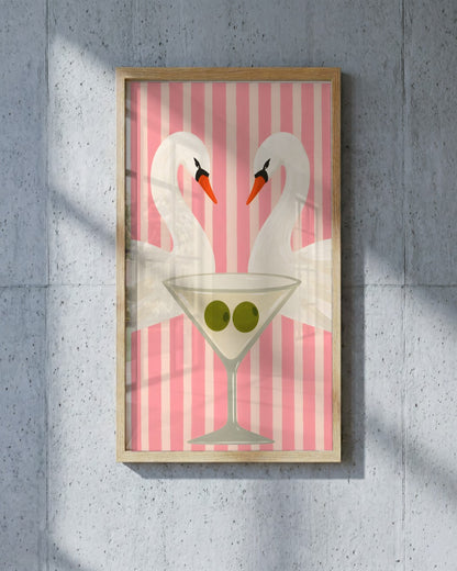 Ayla Heidenberg - Two Swans Aperitivo - framed print in a styled room