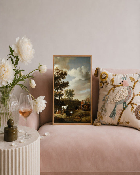 Abraham Jansz. Begeyn - Pastoral Landscape with a White Horse - framed print in a styled room