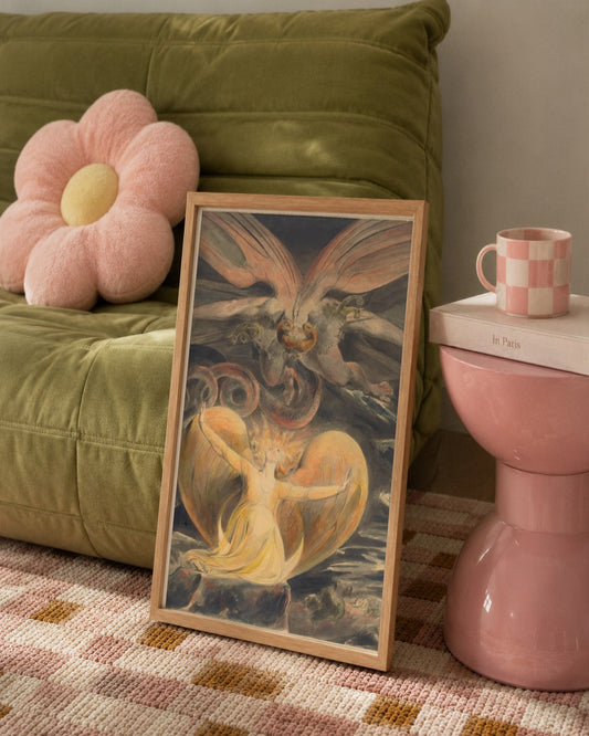William Blake - The Great Red Dragon and the Woman Clothed in Sun - framed print in a styled room