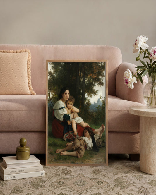 William-Adolphe Bouguereau - Resting Mother and Children - framed print in a styled room