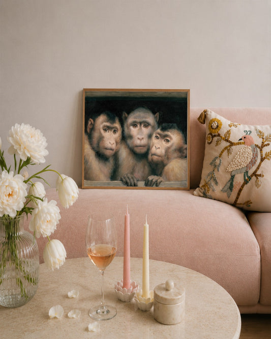 Gabriel von Max - Three Macaques - framed print in a styled room