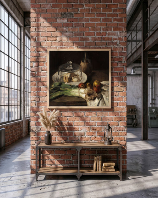 Carl Schuch - Still Life with Leeks - framed print in a styled room