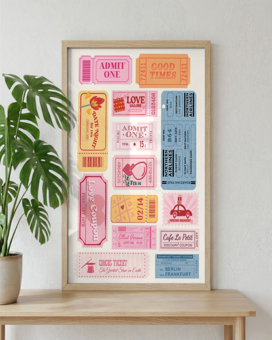 SENT Studio - Ticket Stub Collage - framed print in a styled room