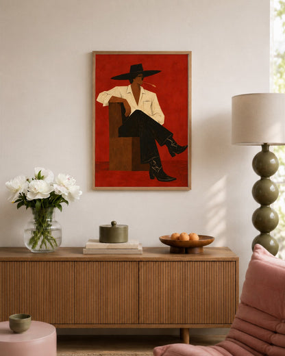 Paige Hilton - Afternoon Seat - framed print in a styled room