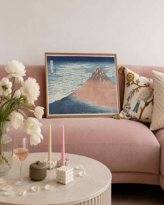 Katsushika Hokusai - South Wind, Clear Sky, from Thirty-Six Views of Mount Fuji - framed print in a styled room